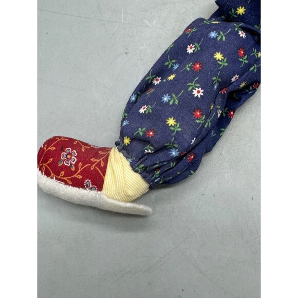 Handmade Fabric Rag Doll With Floral Patterned Clothes & White Felt Hat 12" READ - Picture 9 of 16